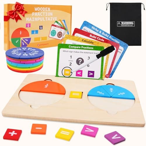 Wooden Fraction Manipulatives Set, Double-Sided Math Fraction Circles & Fraction Tiles Puzzle, Visual Fraction Games with Addition & Subtraction for Elementary School, Montessori Learning Toys - Image 1