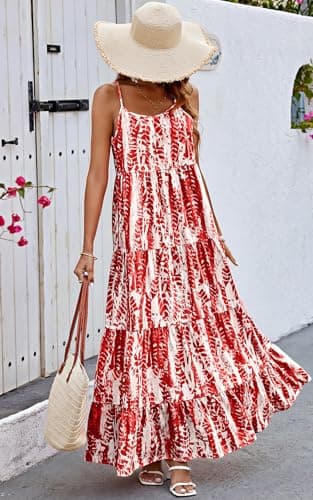 PRETTYGARDEN Sleeveless Floral Print Sun Dresses Women Summer Casual Dresses for Women 2026 Wedding Guest Tiered Maxi Dress (Burgundy, XX-Large) - Thumbnail 3