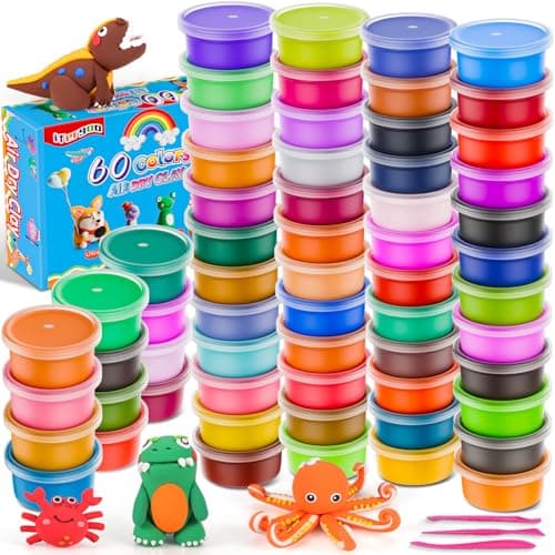 ifergoo Air Dry Clay Kit for Kids - 60 Colors Magic Modeling Clay, Ultra Light, Safe & Non-Toxic, DIY Art & Craft Molding Toy with Tools, Birthday&Christmas Gift for Age 3-12 Years Old Boys Girls - Image 1
