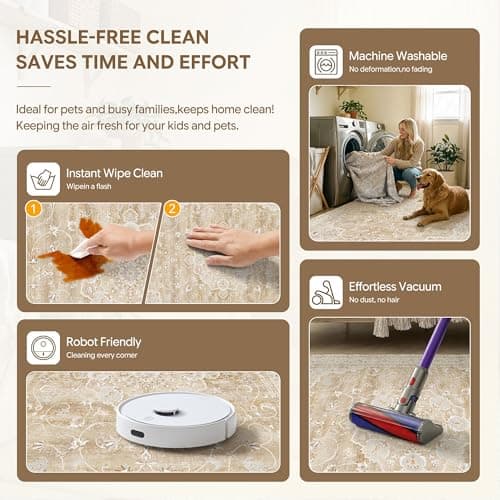 HUGEAR Entryway Machine Washable Area Rugs 2x3 Vintage Beige Brown Small Neutral Style Non Slip Stain Resistant Low Pile Throw Carpet for Hallway Kitchen Retro Aesthetic Modern Decor - Thumbnail 6