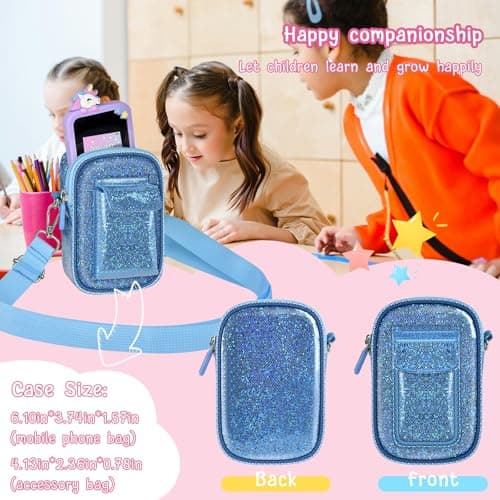 Tanmqin Kids Smart Phone Case for KOKODI/for Luyiilo/for Luoba/for Yosfeng/for WEOLULI and More, Glitter Powder Bag with Removable Shoulder Strap Fits Toddler Phone Data Cables SD Cards - Blue - Thumbnail 5