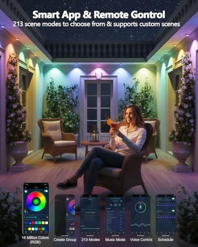 LightSeek Permanent Outdoor Lights, 101FT RGB Christmas Lights with 72 LED, 213 Scene Modes Smart Eaves & In-Ground Lighting for Holiday, Party, Daily, Outdoor Decor, App & Remote Control - Thumbnail 4