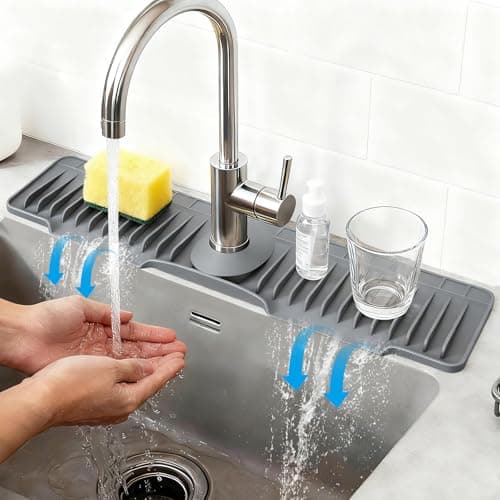 24" Silicone Faucet Mat for Kitchen Sink Released in 2025/12TH,8° Slope Fast Self-draining, Bathroom Kitchen Sink Area Water Splash Guard Behind Faucet Draining Dark Grey - Image 1