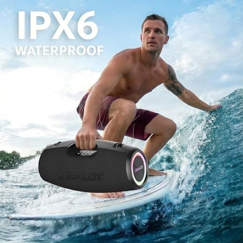 ZEALOT Portable Speakers Bluetooth Wireless, 120W Loud Waterproof Outdoor Speaker with Bass, Subwoofer, 40H Playtime, IP67, EQ, BT 5.3, LED Lights, for Camping Beach Party (Black) - Thumbnail 4