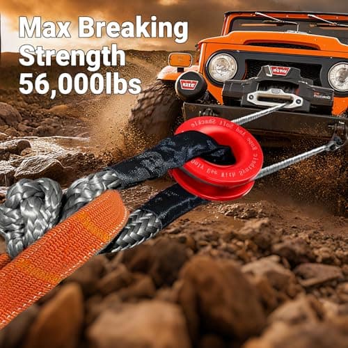DAJOUJS Synthetic Soft Shackle Rope 1/2 Inch x 22 Inch Gray Recovery Tow Shackles with Red Recovery Ring 56,000lbs Breaking Strength Offroad Soft Shackle Recovery Kit for Truck, Jeep, SUV, UTV, ATV - Thumbnail 3