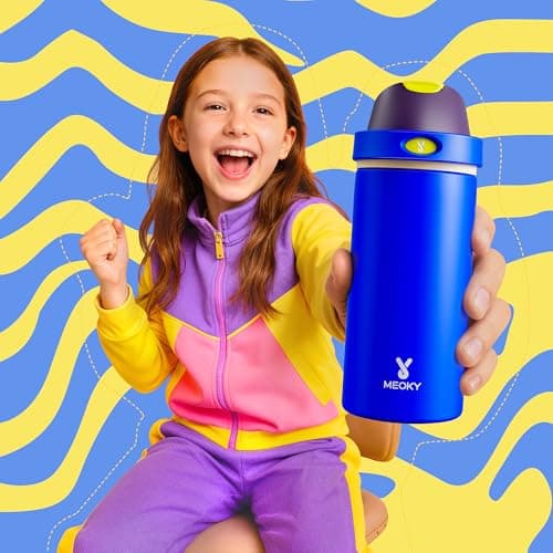18 oz Insulated Water Bottle for Kids: Meoky Stainless Steel Water Bottle with 2-in-1 Straw and Spout Lid - Leak Proof, Cold for 24 Hours, BPA-Free for Boys School Sports, Celestial Sphere - Thumbnail 2