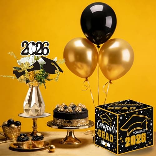 2026 Black Gold Graduation Card Box - 1 Congrats Grad Card Holder for Graduation Party Decor, Easy Assemble - Thumbnail 6