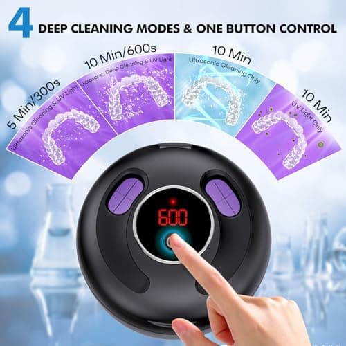 Upgraded Ultrasonic Retainer Cleaner Machine, 45kHz Ultrasonic Dentures Cleaner for Night Guards, Braces, Aligner, Toothbrush, Jewelry and More, 200ML Capacity, Black1 - Thumbnail 4