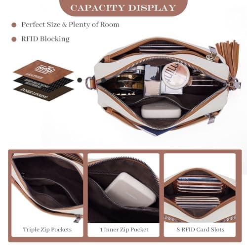 Roulens Triple Zip Small Crossbody Bag for women,Wide Strap Cell Phone Purse Shoulder Handbag Wallet with Credit Card Slots - Thumbnail 3