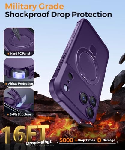 MOCCA Design for iPhone 17 Pro Case, Compatible with Magsafe [Premium Invisible Magnetic Ring Stand] [Military Drop Protection] Full Camera Guard Translucent Matte Slim Phone Cover 6.3",Deep Purple - Thumbnail 5