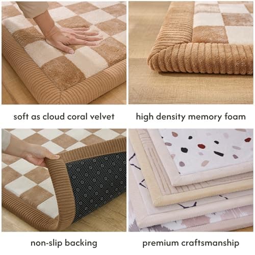 Hakuna Matte CloudSoft Baby Play Mat for Floor 60" x 80" Squares – Coral Velvet Memory Foam Rug for Crawling & Cozy Play – Non-Slip, Water-Resistant, Easy-Care Tummy Time Mat, Playmat for Playpen - Thumbnail 3