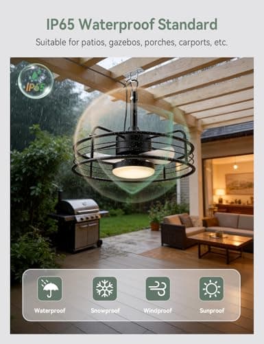 AKOFUN 20" Outdoor Ceiling Fans with Lights, IP65 Waterproof Gazebo Ceiling Fan with Remote, Plug-in Hanging Ceiling Fan for Patio Porch Pergola Canopy, Quiet DC Motor, 1200 Lumens Dimmable 3000-6500K - Thumbnail 2
