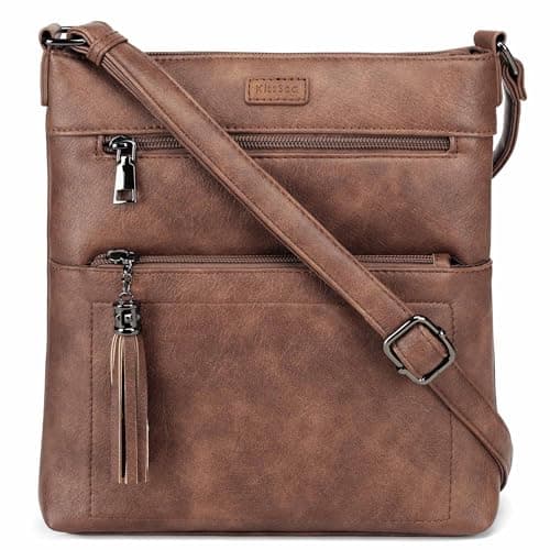 Kiss Sea Leather Crossbody Bags for Women Casual Travel Cross Body Purse with Adjustable Strap Brown - Image 1