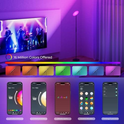 Floor Lamp, 2800LM RGBWW Smart Standing Lamps for Living Room with Smart App & Voice Control, 69.3in Torchiere Floor Lamps Color Changing, 350°Rotating LED Tall Lamp for Bedroom Office Gaming Party - Thumbnail 3