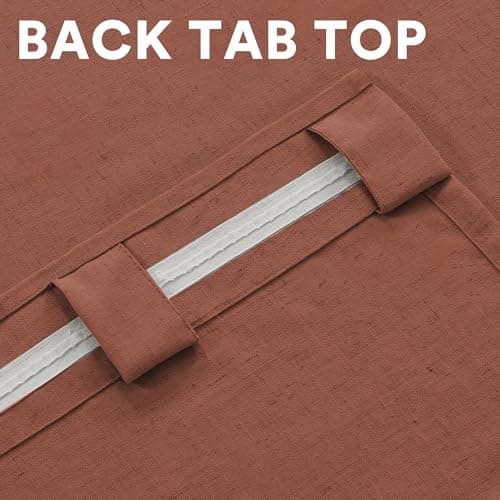 PrinceDeco Rust Semi Sheer Curtains 96 Inches Long 2 Panels Set for Bedroom,Back Tab and Rod Pocket Thick Linen Light Filtering Farmhouse Privacy Drapes for Living Room/Dining Room,Terra Cotta - Thumbnail 4