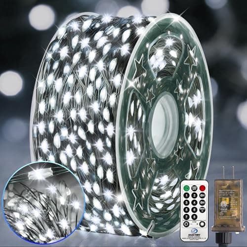 KNONEW 203FT Outdoor Christmas Fairy Lights Plug in,600 LED String Lights Outdoor Waterproof 8 Modes Memory Times for Wedding Bedroom Walls Garden Trees Decoration(Cool White) - Image 1