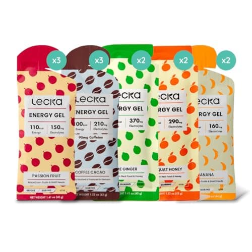 Lecka Natural Energy Gels (12 Pack) – Maltodextrin-Free Running Fuel for Sensitive Stomachs – 27g Carbs from Real Fruit & Basil Seeds – High-Electrolyte Marathon & Ultra (Variety Pack - All Flavors) - Image 1