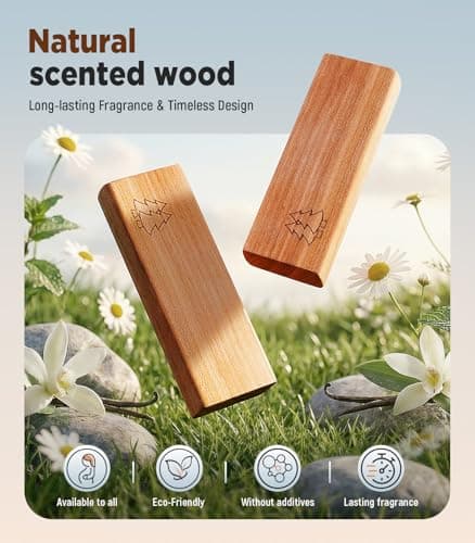 Natural Wooden Car Air Freshener for Vent Clips- Cherry/Vanilla/Bubblegum Scents, Long-Lasting Odor Eliminator with Metal Clip, 3 Refillable Wood Chips for Cars/Trucks/SUVs - Thumbnail 3