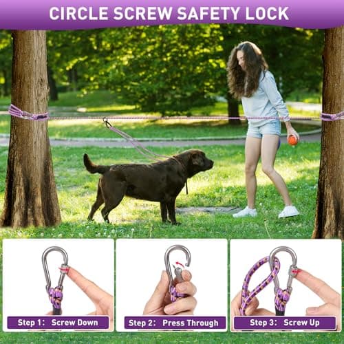 Dog Tie Out Cable for Camping 50ft, Dog Runner for Yard Hold up to 350lbs, Portable Camping Essentials for Outside - Thumbnail 5