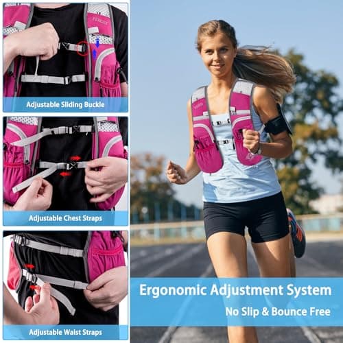 Waterproof Running Hydration Vest for Women - Adjustable Running Water Vest with 12 Pockets, Lightweight Hydration Pack Water Backpack for Hiking Trail Cycling Marathon Race, Pink - Thumbnail 4