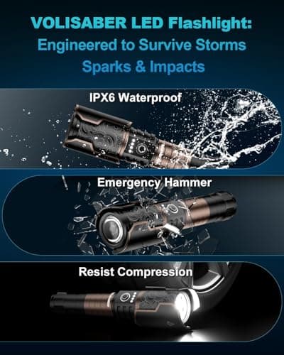 VOLISABER 5000 Lumens Rechargeable Flashlight, Tactical LED Flashlight High Lumens with Ignition Lens, 6 Modes Zoomable Waterproof Flash Light for Camping Emergency & Outdoor Adventure - Thumbnail 6