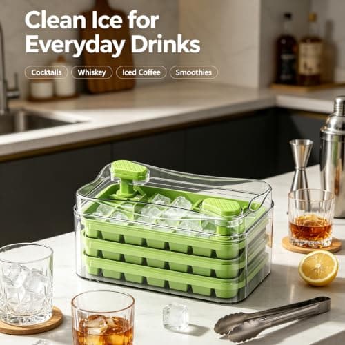 Dual-Pressure Ice Cube Tray with Storage Bin & Ice Scoop, 3-layers, 84Pcs Ices Cube Mold - Food Grade Easy Release Ice Maker - Thumbnail 6