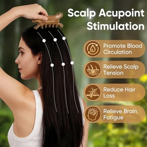 Woduelka Wooden Gua Sha Facial Tool – Natural Sandalwood Guasha Tool for Head Neck Body Care, Ergonomic Wooden Scalp Massager, Natural Massage Comb for Puffiness & Stress Relief - Thumbnail 4