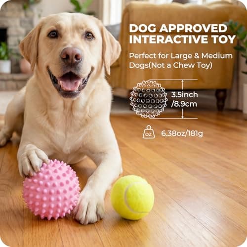 Apasiri Bacon-Flavored Squeaky Balls for Dogs: 3.5 Inch Durable Rubber Bouncy Dog Balls for Aggressive Chewers, Spiky Floating Dog Balls for Large & Medium Dogs, Dog Birthday Gift, Fetch Games, Pink - Thumbnail 2