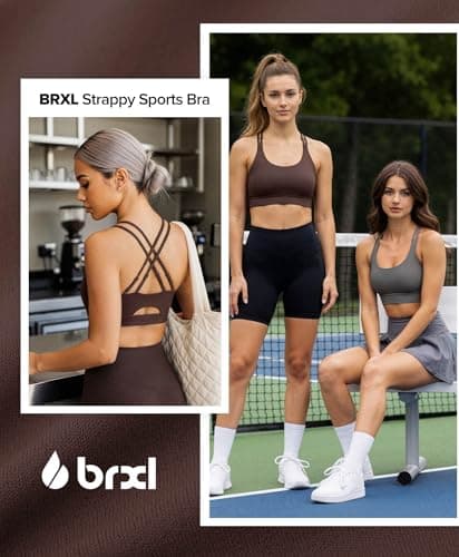 BRXL Sports Bras for Women Strappy Back Sports Bra with Padding Sewn in Adjustable Spaghetti Strap Dark Brown - Thumbnail 4