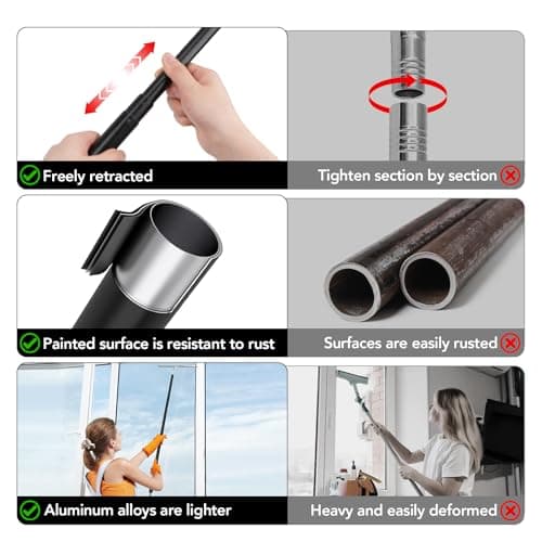 Shower Squeegee with Long Handle, 15-51" Telescopic Squeegee for Window Cleaning, Window Squeegee for Glass Doors, Extendable Window Cleaner Tool for Tile Walls, Sliding Door, Floor, Car Windshield - Thumbnail 5
