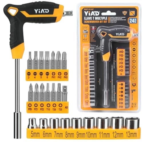 24-Piece T-Handle Magnetic Screwdriver Set, 14 CR-V Steel Bits & 9 Nut Drivers (5-13mm), Ergonomic Non-Slip Grip All-in-One Hand Tool for Household Repair, DIY & Bicycle Maintenance - Image 1