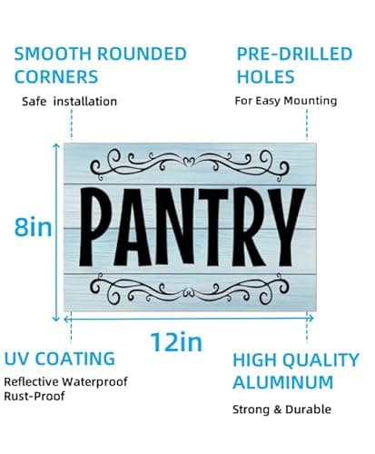 Carastora Vintage Pantry Wall Sign – Metal Tin Kitchen and Home Décor, Farmhouse Rustic Style for Bar, Café or Room Door, 12 x 8 Inches - Thumbnail 6