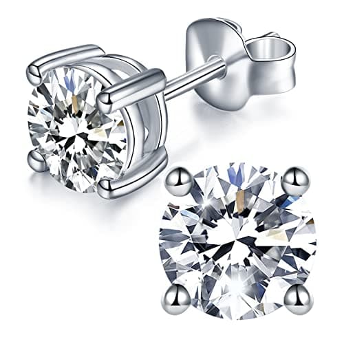 IMOLOVE Moissanite Stud Earrings with 0.6ct-3ct D Color Round Cut Lab Created Diamond Earrings in Sterling Silver with 18K White Gold Plated for Women Men-2 - Image 1