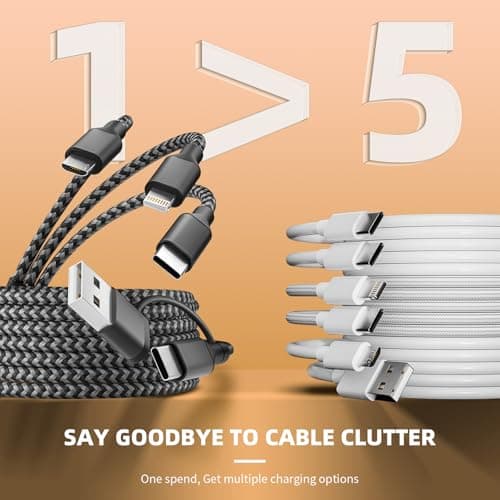 Multi Charging Cable 5 in 1, 1Pack 5FT USB C/A Multi Charger Cable to Type-C/Micro USB Port, Nylon Braided USB C Multiple Charger Cord for All Devices, Universal Phone Charger Cord for Cell Phones - Thumbnail 4