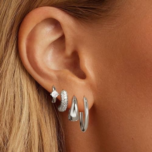 Small Gold Hoop Earrings Set for Women, 14K Gold Plated Lightweight Earrings Sets for Multiple Piercing, Hypoallergenic Huggie Hoops Earrings for Women Jewelry - Thumbnail 2