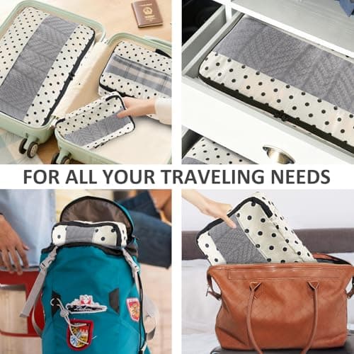 U+U 5 Set Packing Cubes for Travel Essentials Ultralight Luggage Packing Organizers with Laundry Bag and Shoe Bag for Vacation, Business Trip and Camping (Polka Dot) - Thumbnail 6