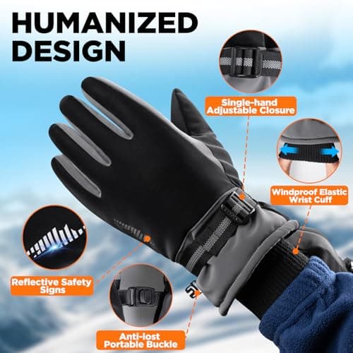 rivmount 3M Thinsulate Winter Gloves Men Women, Thermal Ski Gloves for Cold Weather with Warm, Touchscreen, Waterproof, Windproof for Outdoor, Running, Skiing, Cycling, Work, Snow, Black-Gray Size 2XL - Thumbnail 5