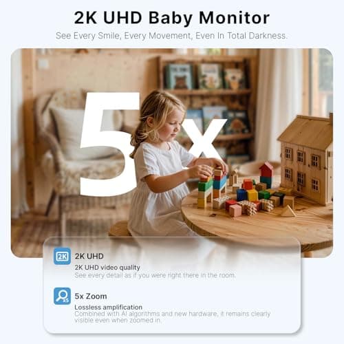Ognee Baby Monitor with Camera and Audio, 5" IPS 2K Display, 6000mAh Battery, SD Card, Remote Pan-Tilt-Zoom, 2-Way Talk, No WiFi Needed, Night Vision, Safety Zone Alert, 24/7 Recording - Thumbnail 4