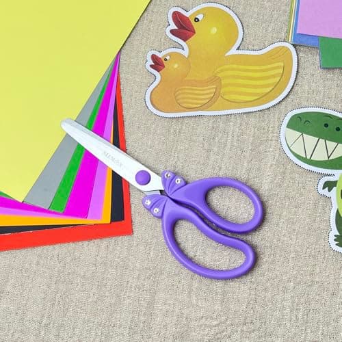 SLEMOON Scissors for Kids Ages 4-8 | Blunt Tip Safety Toddler Scissors, Stainless Steel Blades, ABS Plastic | School Craft Supplies, Art Projects, Pink (Princess Design with Rhinestones) - Thumbnail 2