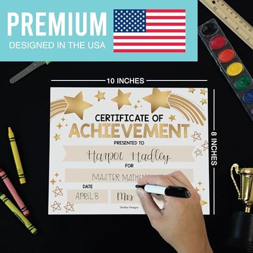 Classroom Award Certificates for Students -25 Certificate of Achievement Awards, Premium Real Gold Foil Certificate Paper, Preschool Graduation Certificates, Kindergarten Diploma, Star Student Honors - Thumbnail 4