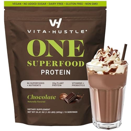 VitaHustle All-in-One Nutrition Shake, Chocolate (1 Pack) - Plant Based Protein Powder by Kevin Hart – Vegan Meal Replacement Shake with KSM66 Ashwagandha & 86+ Superfoods - Meal Replacement Powder - Image 1