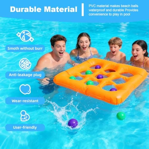 Pool Toys, Pool Tic Tac Toe Game with 10 Balls Outdoor Summer Swimming Pool Party, Beach Toys, Reusable Water Balloons Tic Tac Toe Game, for Teens Adults 2-10 Players - Thumbnail 3