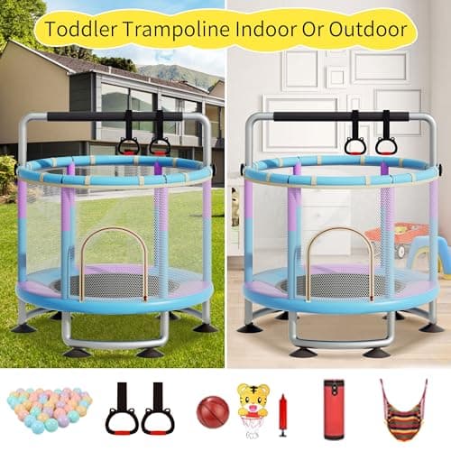 60" Toddler Trampoline for Kids,5FT Kids Trampoline for Toddlers 1-3,Upgrade Adjustable Kids Trampoline Indoor Outdoor,Mini Trampoline for Kids 2-5,500lbs Baby Small Trampoline with Net and Swing - Thumbnail 2