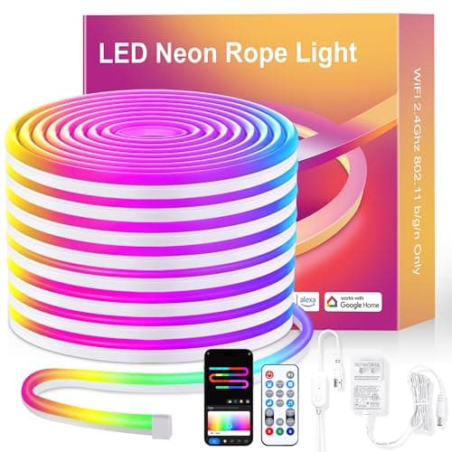 Neon Rope Lights, 16.4ft Smart RGB+IC LED Strip Lights with App & Remote Control, IP67 Waterproof Flexible Neon String Lights for Bedroom, Music Sync, DIY Multiple Modes for Wall Gaming Christmas Home - Image 1
