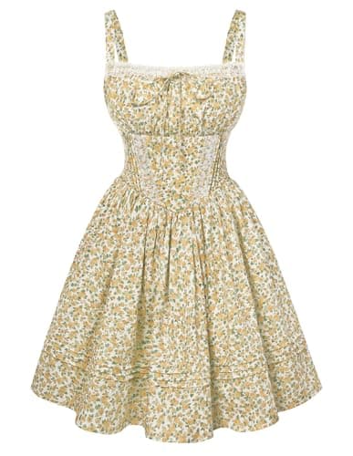 Scarlet Darkness Mini Floral Milkmaid Dress Cute Summer Dresses for Women Teens Short Cottagecore Sundress - Image 1