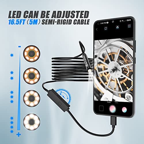 1920P Endoscope Snake Inspection Camera, Lightswim Type C Borescope, Scope Camera with 8 LED Lights for Android and iOS Smartphone, iPhone, iPad, Samsung (16.5 FT/5M) - Thumbnail 6