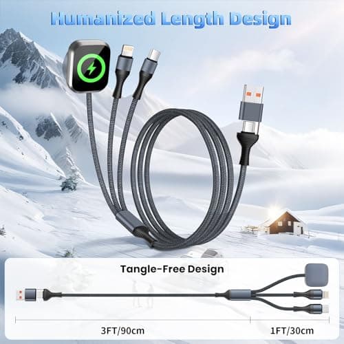 Travel Essentials 3 in 2 USB A/C Cable for Apple Watch Charger/iPhone 17/IP Port, Multi Charging Cable for All Devices Designed for iWatch Ultra/SE/11-1 & iPhone 17-11,Gray iWatch Charger(4FT) - Thumbnail 6