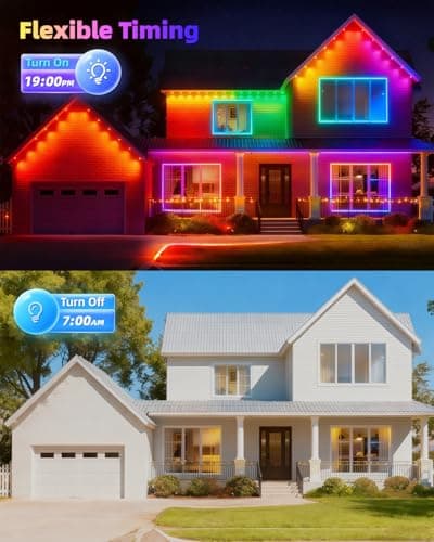 oneup 150FT Permanent Outdoor RGB Lights, Smart Rainbow Christmas Light with App/Remote Control,Waterproof,16M Colors, LED Eaves Lights for House Roof Garden Christmas Party Decor - Thumbnail 3