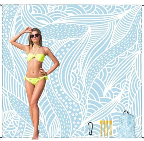HIHOHO Beach Blanket Waterproof Sandproof Beach Mat for 1-8 Adults Quick Drying Durable Outdoor Picnic Mat for Beach Festival Travel Camping Hiking (BL-Ripple, 79"×83"(4 Person)) - Image 1