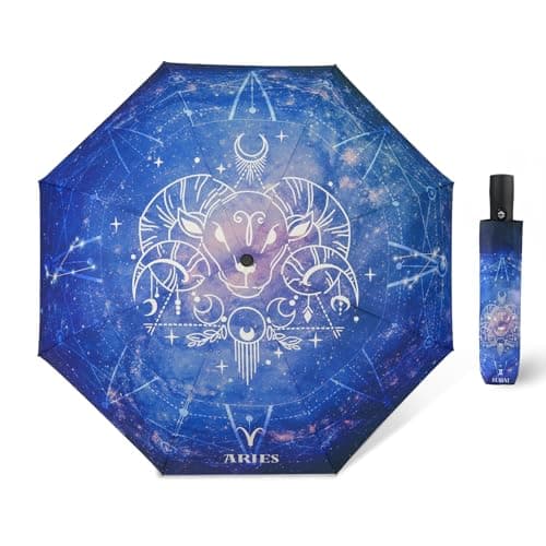 Natuquebrela Folding Portable Umbrella Travel - Automatic Large Compact Umbrella Constellations Rain Travel Astrology Gifts Lightweight Umbrellas for Kids - Image 1